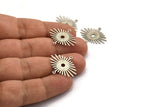 Silver Sunny Charm, 24 Textured Antique Silver Plated Brass Sunny Connectors With 2 Loops (24x20x0.60mm) D1403 H0444