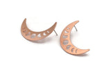 Copper Moon Earring, 4 Raw Copper Crescent Moon Stud Earrings (36x9x0.80mm) M01471 A5490
