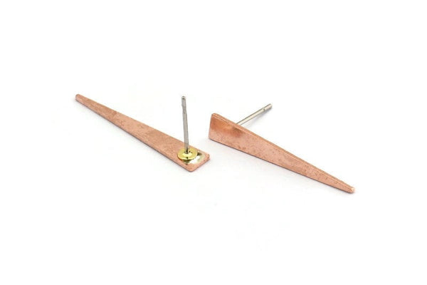 Copper Triangle Earring, 10 Raw Copper Triangle Stud Earrings (26x4.5x0.80mm) M260