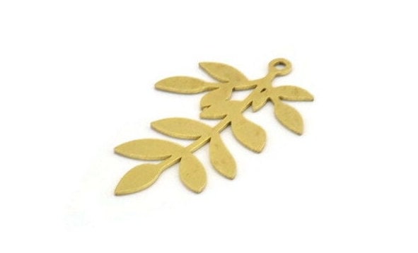 Brass Leaf Charm, 8 Raw Brass Branch Charms With 1 Loop, Charm Pendants (34x21x0.60mm) A5364