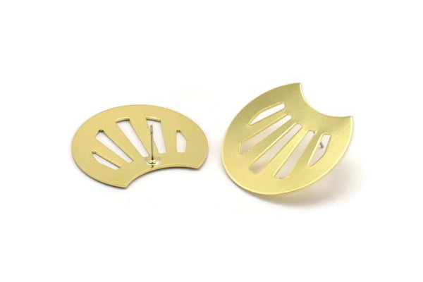 Brass Shell Earring, 4 Raw Brass Shell Stud Earrings, Findings (35x28x0.80mm) M375 A5580