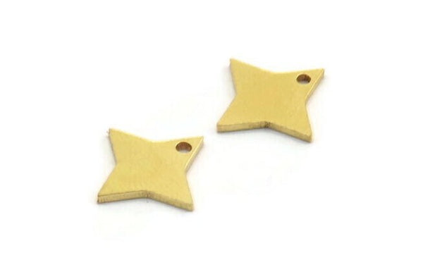 Brass Star Charm, 24 Raw Brass Star Charms With 1 Hole, Charm Pendants (14x10x1mm) A5593