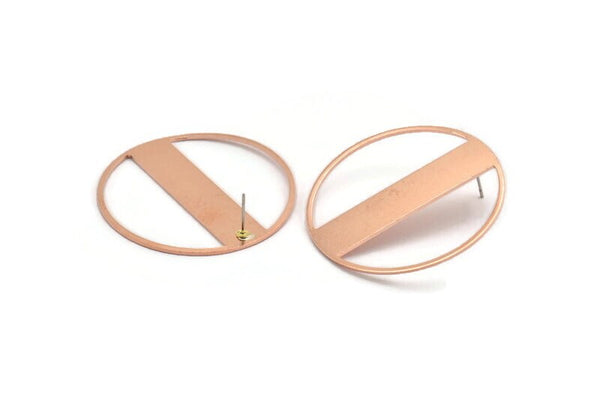 Copper Round Earring, 2 Raw Copper Round Stud Earrings (43x0.90mm) M552 A5528