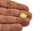 Brass Flower Charm, 12 Raw Brass Round Shaped Flower Charms With 2 Holes, Charm Pendants, Connectors (15x14x0.80mm) A5628