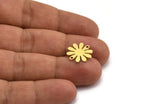 Brass Flower Charm, 12 Raw Brass Round Shaped Flower Charms With 2 Holes, Charm Pendants, Connectors (15x14x0.80mm) A5628