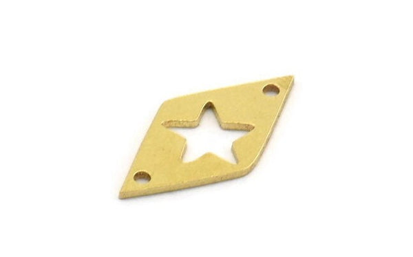 Pirinç Yıldız Tılsımı, 2 Delikli 24 Ham Pirinç Yıldız Tılsımı, Bağlantı Parçaları, Tılsım Kolye Uçları (21x11x0,80 mm) A5621