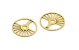 Brass Round Charm, 24 Raw Brass Rising Sun Patterned Round Shaped Charms With 1 Hole, Charm Pendants (18x0.80mm) A5562