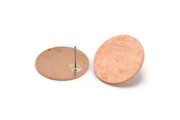 Copper Round Earring, 4 Raw Copper Round Stud Earrings (21x0.90mm) M962 A5481