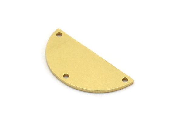 Semi Circle Charm, 8 Raw Brass Half Moon Charms With 3 Holes, Stamping Blanks (28x13x1mm) A5622