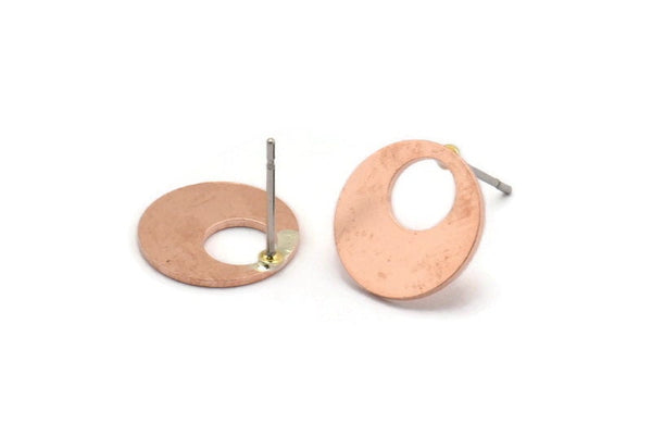 Copper Round Earring, 8 Raw Copper Round Stud Earrings (13x0.80mm) M01638 A5507