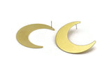Brass Moon Earring, 2 Raw Brass Crescent Moon Stud Earring (50x15x0.90mm) M835 A5561
