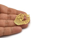 Brass Basket Charm, 6 Raw Brass Basket Shaped And Leaf Pattern Charms With 1 Loop, Charm Pendants (43x33x0.40mm) A5370