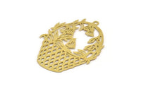 Brass Basket Charm, 6 Raw Brass Basket Shaped And Leaf Pattern Charms With 1 Loop, Charm Pendants (43x33x0.40mm) A5370