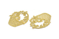 Brass Basket Charm, 6 Raw Brass Basket Shaped And Leaf Pattern Charms With 1 Loop, Charm Pendants (43x33x0.40mm) A5370