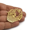 Brass Basket Charm, 4 Raw Brass Basket Shaped And Leaf Pattern Charms With 1 Loop, Charm Pendants (56x41x0.40mm) A5368