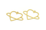 Brass Heart Charm, 24 Raw Brass Heart Shaped Charms With 1 Loop, Findings, Pendants (22x29x0.60mm) A5347