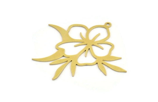 Brass Flower Charm, 4 Raw Brass Flower Shape Charms With 1 Loop, Charm Pendants (44x47x0.60mm) A5356