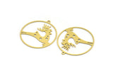 Brass Round Charm, 8 Raw Brass Deer Patterned Round Shaped Charms With 1 Loop, Earring Findings, Geometric Charms (35x32x0.60mm) A5430
