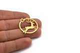 Brass Round Charm, 8 Raw Brass Deer Patterned Round Shaped Charms With 1 Loop, Earring Findings, Geometric Charms (32x30x0.60mm) A5391