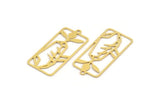 Brass Rectangle Charm, 8 Raw Brass Flower Patterned Rectangle Shaped Charms With 1 Loop, Findings (35x16x0.60mm) A5341
