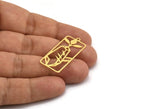 Brass Rectangle Charm, 8 Raw Brass Flower Patterned Rectangle Shaped Charms With 1 Loop, Findings (35x16x0.60mm) A5341