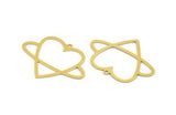 Brass Heart Charm, 4 Raw Brass Heart Shaped Charms With 1 Loop, Findings, Pendants (29x39x0.60mm) A5363