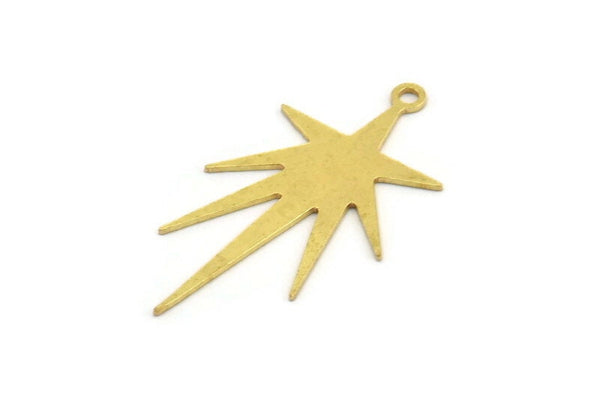 Brass Star Charm, 12 Raw Brass North Star Charms With 1 Loop, Findings (34x18x0.60mm) A5409