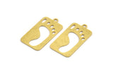 Brass Footprint Charm, 12 Raw Brass Footprint Patterned Rectangle Shaped Charms With 1 Loop, Charm Pendants (24.5x13x0.60mm) A5403