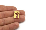 Brass Footprint Charm, 12 Raw Brass Footprint Patterned Rectangle Shaped Charms With 1 Loop, Charm Pendants (24.5x13x0.60mm) A5403