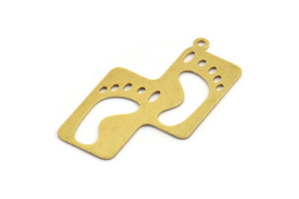 Brass Footprint Charm, 6 Raw Brass Footprint Patterned Rectangle Shaped Charms With 1 Loop, Charm Pendants (37.5x23x0.60mm) A5404