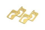Brass Footprint Charm, 6 Raw Brass Footprint Patterned Rectangle Shaped Charms With 1 Loop, Charm Pendants (37.5x23x0.60mm) A5404