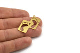 Brass Footprint Charm, 6 Raw Brass Footprint Patterned Rectangle Shaped Charms With 1 Loop, Charm Pendants (37.5x23x0.60mm) A5404