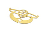 Brass Saturn Charm, 4 Raw Brass Saturn And Crescent Moon Shaped Charms With 2 Loops, Planet Findings, Necklace Findings (30x51x0.60mm) A5380