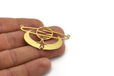 Brass Saturn Charm, 4 Raw Brass Saturn And Crescent Moon Shaped Charms With 2 Loops, Planet Findings, Necklace Findings (30x51x0.60mm) A5380