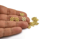 Brass Circle Charm, 50 Raw Brass Circle Connectors With 2 Loops, Findings (9x12x0.40mm) F118