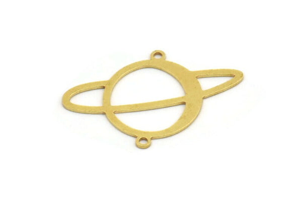 Brass Saturn Charm, 12 Raw Brass Saturn Shaped Charms With 2 Loops, Pendants, Planet Findings, Connector Findings (22x31.5x0.60mm) A5402