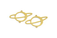 Brass Saturn Charm, 12 Raw Brass Saturn Shaped Charms With 2 Loops, Pendants, Planet Findings, Connector Findings (22x31.5x0.60mm) A5402