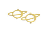 Brass Saturn Charm, 12 Raw Brass Saturn Shaped Charms With 2 Loops, Pendants, Planet Findings, Connector Findings (22x31.5x0.60mm) A5402