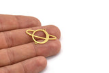 Brass Saturn Charm, 12 Raw Brass Saturn Shaped Charms With 2 Loops, Pendants, Planet Findings, Connector Findings (22x31.5x0.60mm) A5402