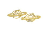 Brass Saturn Charm, 8 Raw Brass Saturn Shaped Charms With 1 Loop, Pendants, Planet Findings (24x39x0.60mm) A5395