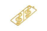 Brass Rectangle Charm, 6 Raw Brass Treble Clef Shaped Charms With 1 Loop, Pendants, Geometric Findings (47x17x0.60mm) A5383