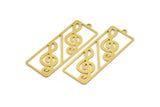 Brass Rectangle Charm, 6 Raw Brass Treble Clef Shaped Charms With 1 Loop, Pendants, Geometric Findings (47x17x0.60mm) A5383