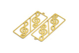Brass Rectangle Charm, 6 Raw Brass Treble Clef Shaped Charms With 1 Loop, Pendants, Geometric Findings (47x17x0.60mm) A5383