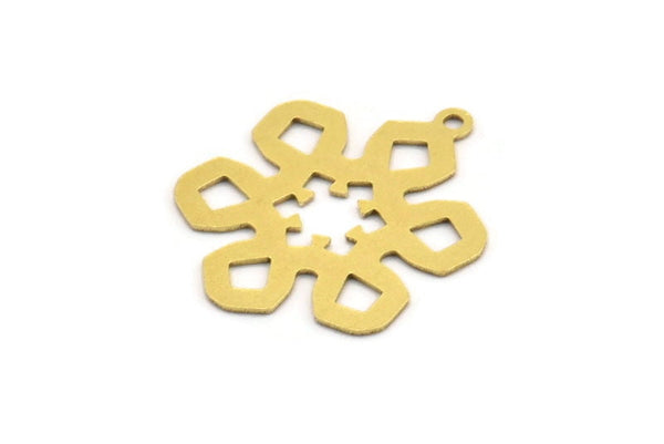 Brass Flower Charm, 10 Raw Brass Flower Charms With 1 Loop, Charm Pendants (26x21x0.60mm) A5433