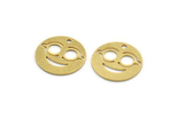 Brass Emoji Charm, 8 Raw Brass Emoji Face Charms With 1 Hole, Glasses Face Emoji, Smiley Face, Findings (18x0.80mm) A5606