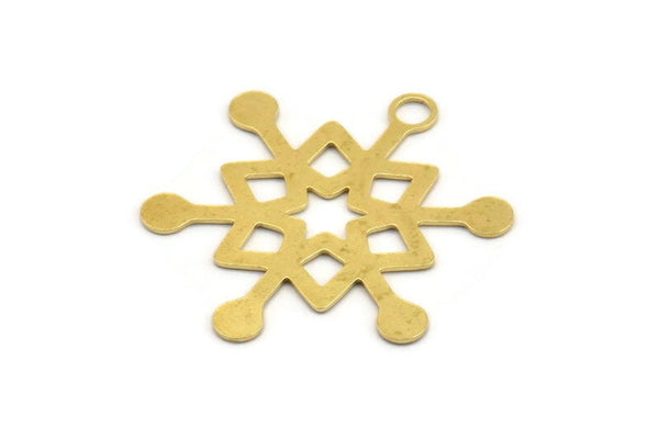 Brass Charm, 8 Raw Brass Ethnic Motif Charms With 1 Loop, Earring Charms, Pendant Charms (33x29x0.60mm) A5416