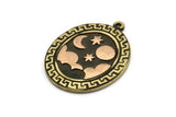 Brass Oval Charm, Raw Brass Oval Charm With 1 Loop, Copper Cloud Findings, Copper Moon And Star Findings (29.5x23x1.5mm) N2179