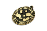 Brass Oval Charm, Raw Brass Oval Charm With 1 Loop, Cloud Findings, Moon And Star Findings (29.5x23x1.5mm) N2178