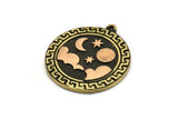 Brass Round Charm, Raw Brass Round Charm With 1 Loop, Copper Cloud Findings, Copper Moon And Star Findings (28x25.5x1.5mm) N2186