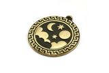 Brass Round Charm, Raw Brass Round Charm With 1 Loop, Cloud Findings, Moon And Star Findings (28x25.5x1.5mm) N2187